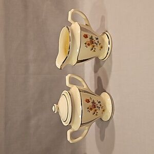 Porcelier Floral Art Deco Platinum Creamer & Sugar w/Lid